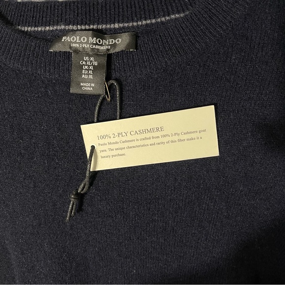 Paolo Mondo 100% 2-Ply Cashmere Navy Crew Neck Sweater pullover Men's XL - Picture 4 of 4